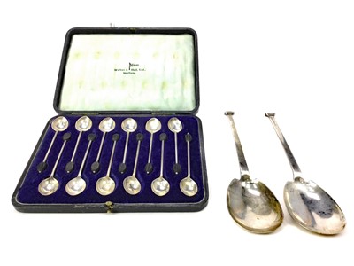 Lot 540 - A PAIR OF SILVER SERVING SPOONS AND A SET OF TWELVE SILVER COFFEE SPOONS