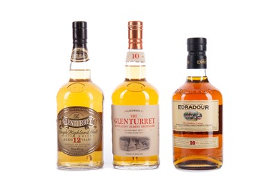 Lot 140 - GLENTURRET AGED 12 YEARS, GLENTURRET AGED 10 YEARS AND EDRADOUR AGED 10 YEARS