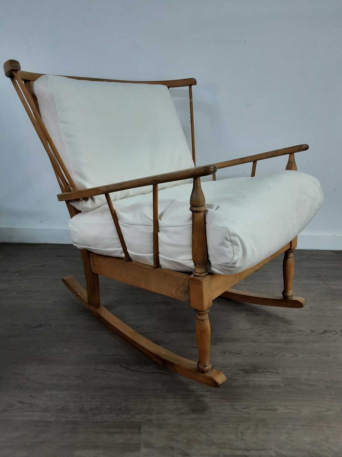 Lot 116 - A JOYNSON HOLLAND ROCKING CHAIR AND MATCHING ARMCHAIR