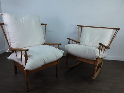 Lot 116 - A JOYNSON HOLLAND ROCKING CHAIR AND MATCHING ARMCHAIR