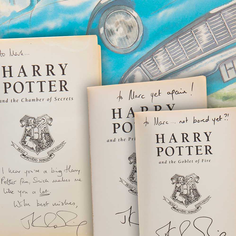 Lot 921 - ROWLING (J .K.), THREE HARRY POTTER VOLUMES, SIGNED WITH PERSONALISED INSCRIPTIONS