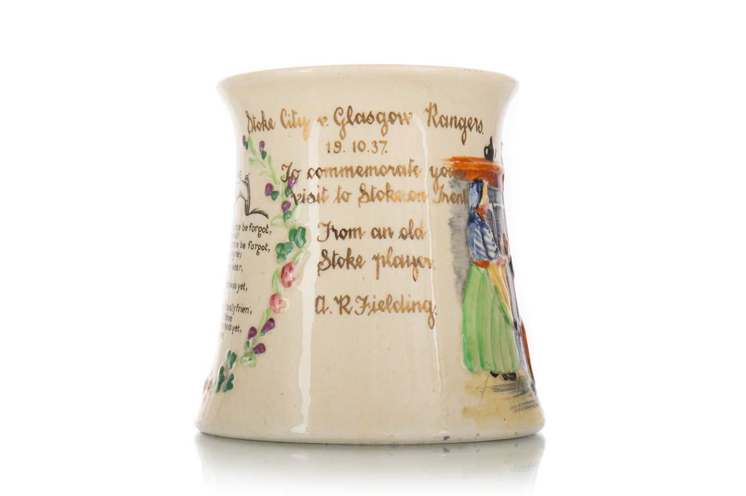 Lot 1725 - STOKE CITY F.C. VS. RANGERS F.C., HISTORICALLY IMPORTANT HOLDITCH COLLIERY DISASTER TANKARD