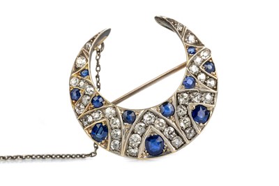 Lot 430 - VICTORIAN SAPPHIRE AND DIAMOND CRESCENT MOON BROOCH