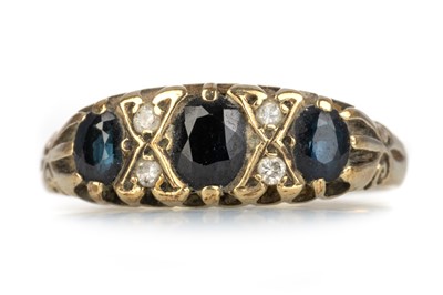Lot 448 - SAPPHIRE AND DIAMOND BOAT RING