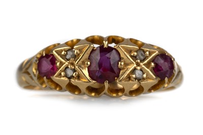 Lot 473 - RUBY AND DIAMOND BOAT RING