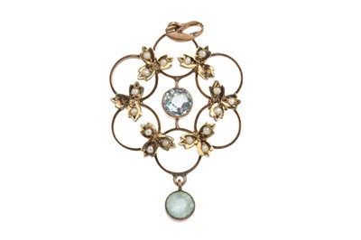 Lot 485 - EDWARDIAN TOPAZ AND SEED PEARL PENDANT