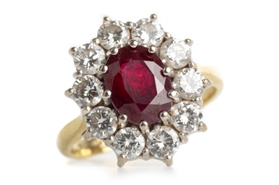 Lot 504 - RUBY AND DIAMOND CLUSTER RING