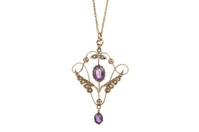 Lot 535 - EDWARDIAN AMETHYST AND PEARL HOLBEIN
