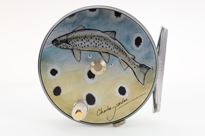 Lot 80 - HARDY OF ALNWICK 'THE PERFECT' CHARLES JARDINE ARTWORK 'BROWN TROUT' FLY FISHING REEL