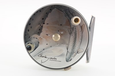 Lot 81 - HARDY OF ALNWICK 'THE PERFECT' CHARLES JARDINE ARTWORK 'RAINBOW TROUT' FLY FISHING REEL