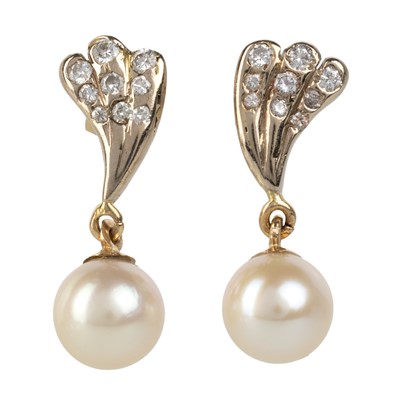 Lot 527 - PAIR OF PEARL AND DIAMOND EARRINGS