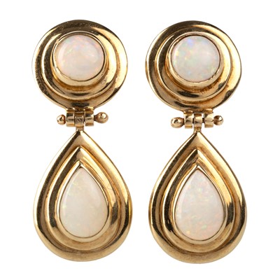 Lot 545 - PAIR OF OPAL AND GOLD EARRINGS