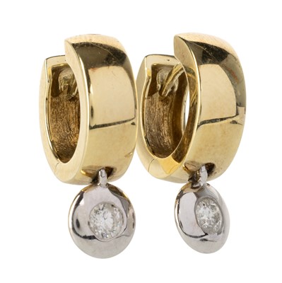 Lot 547 - PAIR OF BI COLOUR GOLD AND DIAMOND EAR HOOPS