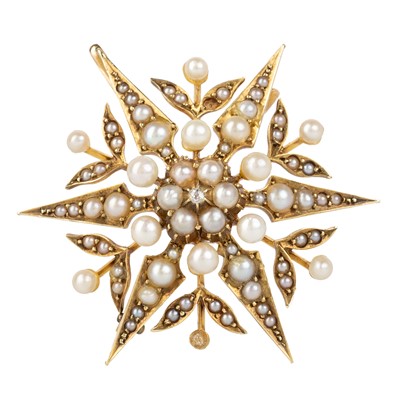 Lot 580 - DIAMOND AND SEED PEARL STARBURST BROOCH