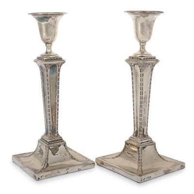 Lot 81 - PAIR OF GEORGE V SILVER CANDLESTICKS