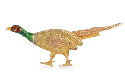 Lot 613 - GOLD AND ENAMEL PHEASANT BROOCH