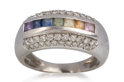 Lot 603 - RAINBOW SAPPHIRE AND DIAMOND RING