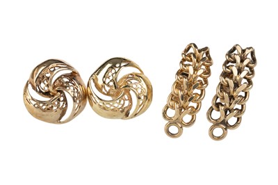 Lot 639 - THREE PAIRS OF GOLD EARRINGS