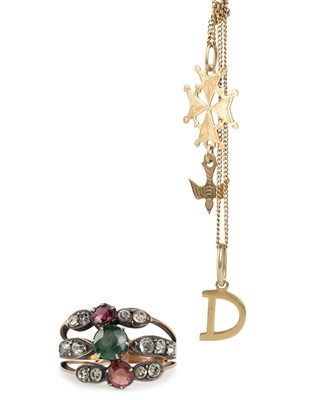 Lot 675 - PASTE DRESS RING AND TWO PENDANTS ON CHAIN