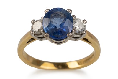Lot 689 - SAPPHIRE AND DIAMOND THREE STONE RING