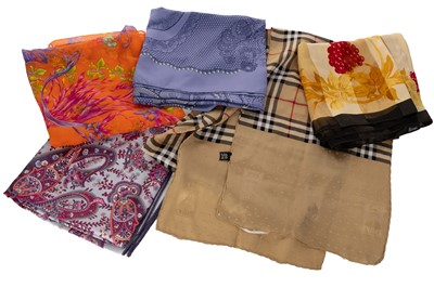 Lot 91 - GROUP OF FIVE SILK SCARVES
