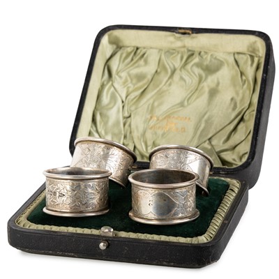 Lot 15 - SET OF FOUR EDWARD VII SILVER NAPKIN RINGS
