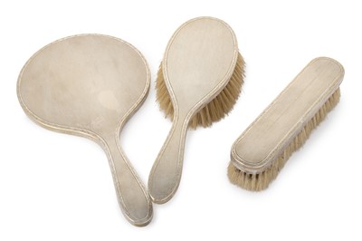 Lot 25 - SILVER THREE PIECE BACKED DRESSING TABLE SET