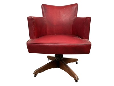 Lot 1174 - VINTAGE HILLCREST RED LEATHER SWIVEL CHAIR