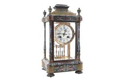 Lot 828 - FRENCH CHAMPLEVE AND GILT BRASS MANTEL CLOCK