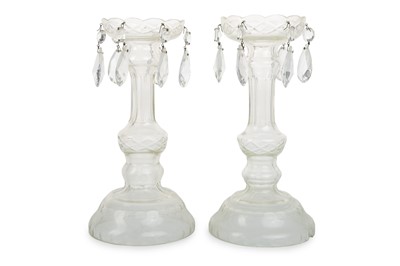 Lot 1198 - PAIR OF VICTORIAN GLASS CANDLE LUSTRES