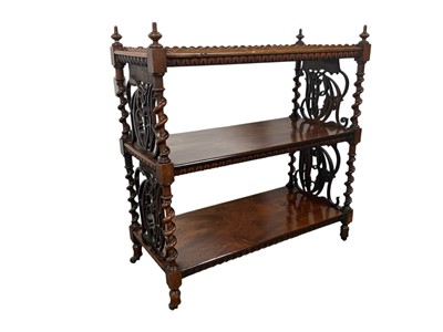Lot 1203 - VICTORIAN MAHOGANY THREE TIER WHATNOT