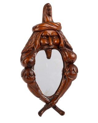 Lot 1217 - RARE FOLK ART OAK 'WITCHES' MIRROR