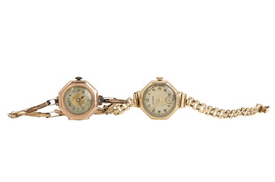 Lot 826 - TWO NINE CARAT GOLD MANUAL WIND WRIST WATCHES
