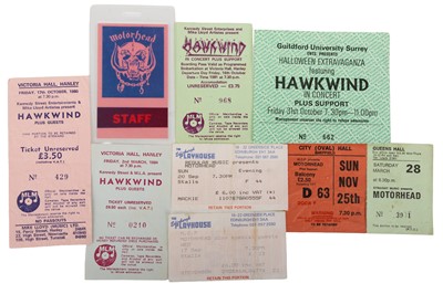 Lot 359 - MOTÖRHEAD / HAWKWIND – ORIGINAL UK CONCERT TICKET COLLECTION + STAFF PASS