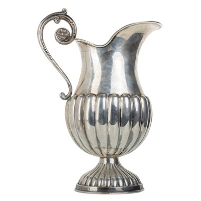 Lot 63 - CONTINENTAL SILVER PARTLY FLUTED WATER JUG
