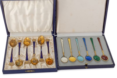 Lot 65 - GROUP OF SIX DANISH SILVER AND ENAMELLED COFFEE SPOONS