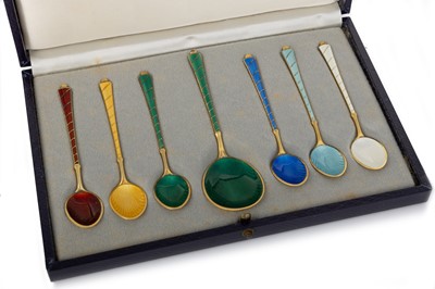 Lot 72 - SET OF SIX DANISH SILVER AND ENAMEL COFFEE SPOONS