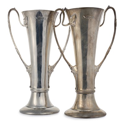 Lot 64 - PAIR OF SILVER ART NOUVEAU VASES