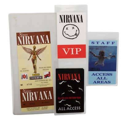 Lot 388 - NIRVANA ORIGINAL 1994 TOUR CONCERT TICKET AND VARIOUS LAMINATED PASSES
