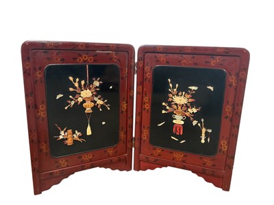 Lot 800 - JAPANESE LACQUERED SHIBAYAMA TWO FOLD TABLE SCREEN
