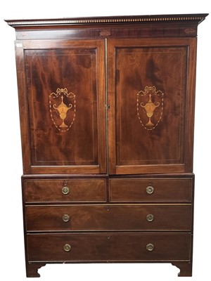 Lot 1325 - EDWARIAN INLAID MAHOGANY LINEN PRESS