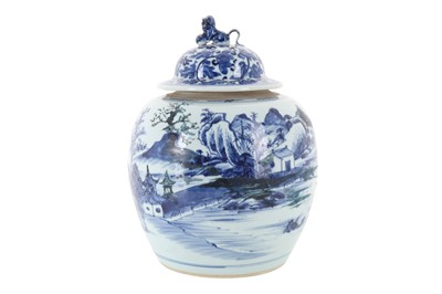 Lot 812 - CHINESE BLUE AND WHITE PORCELAIN LIDDED JAR
