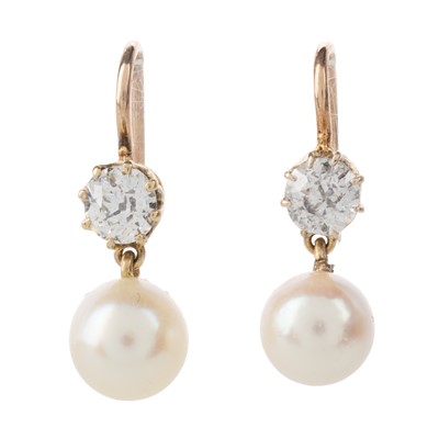 Lot 480 - PAIR OF PEARL AND DIAMOND EARRINGS