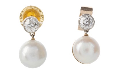 Lot 482 - PAIR OF PEARL AND DIAMOND EARRINGS
