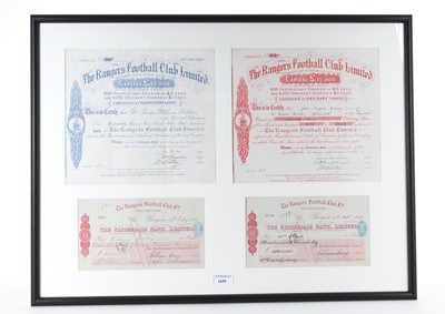 Lot 1659 - TWO RANGERS F.C. SHARE CERTIFICATES AND TWO CHEQUES