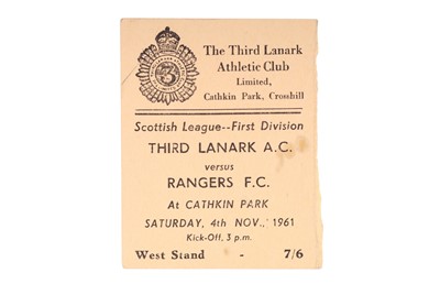 Lot 1664 - THIRD LANARK F.C. V RANGERS F.C. SCOTTISH LEAGUE MATCH TICKET