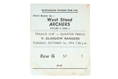 Lot 1668 - SOUTHAMPTON F.C. V RANGERS F.C. TEXACO CUP MATCH TICKET