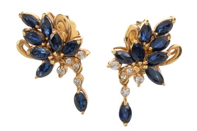 Lot 497 - PAIR OF SAPPHIRE SPRAY EARRINGS