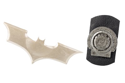 Lot 307 - BATMAN-DARK KNIGHT, ORIGINAL BATARANG WITH GOTHAM POLICE BADGE