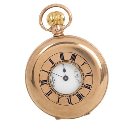 Lot 831 - WALTHAM GOLD HALF HUNTER POCKET WATCH